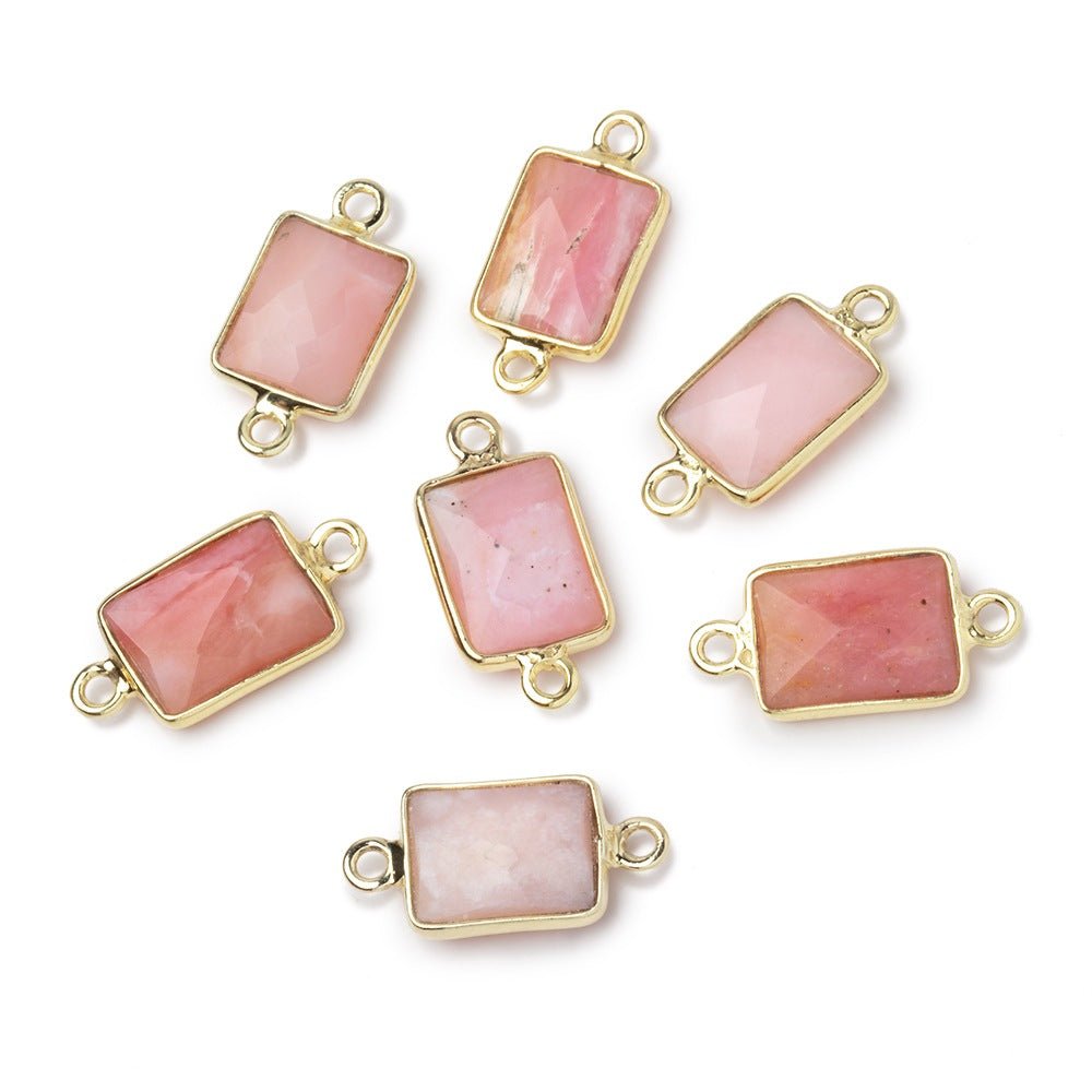 11x8mm Vermeil Bezel Pink Peruvian Opal Faceted Rectangle 1 Connector