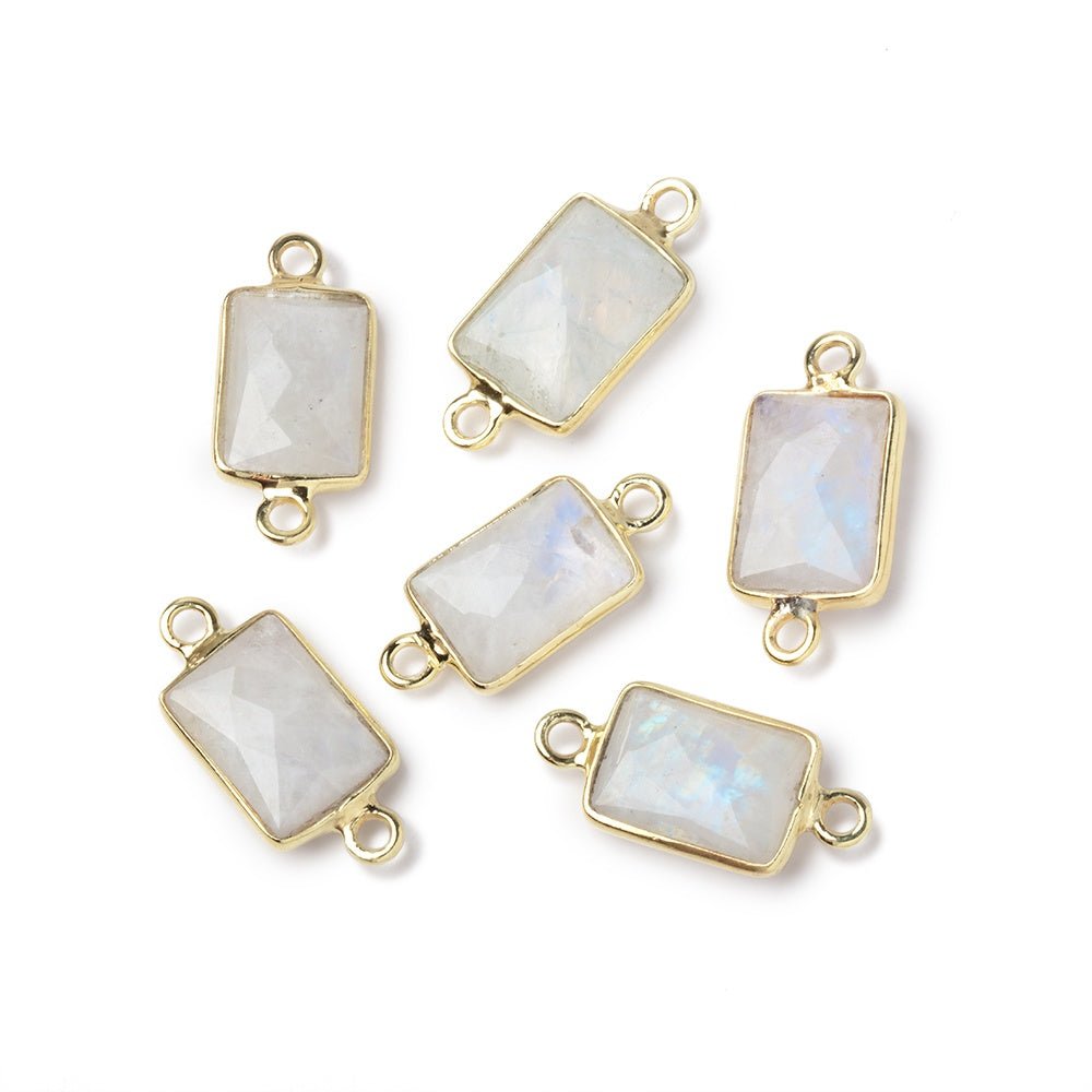 11x8mm Vermeil Bezel Rainbow Moonstone Faceted Rectangle 1 Connector