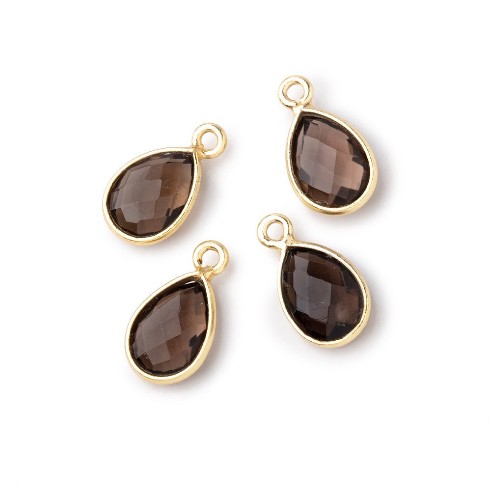 11x8mm Vermeil Bezel Smoky Quartz Faceted Pear Focal Pendants Set of 4 pieces