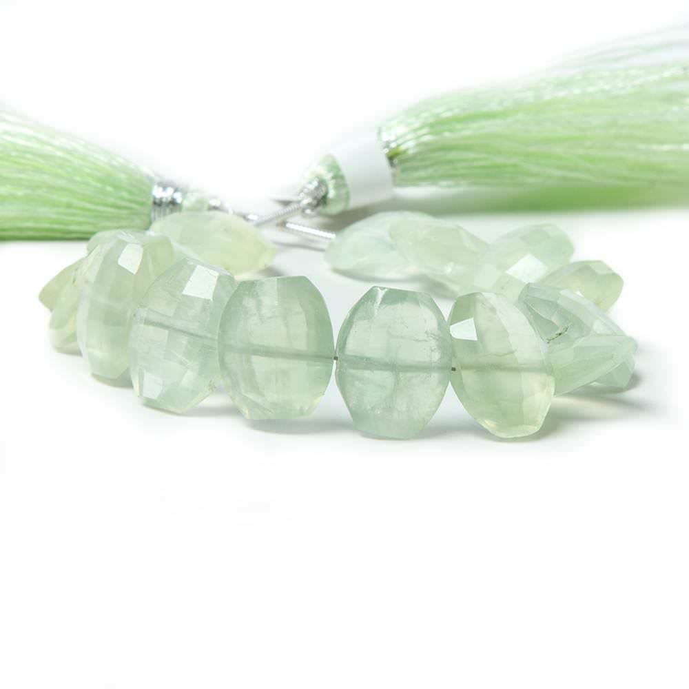 11x9-12.5x9mm Prehnite side drilled Faceted Cushion Beads 5.5 inch 16 pieces