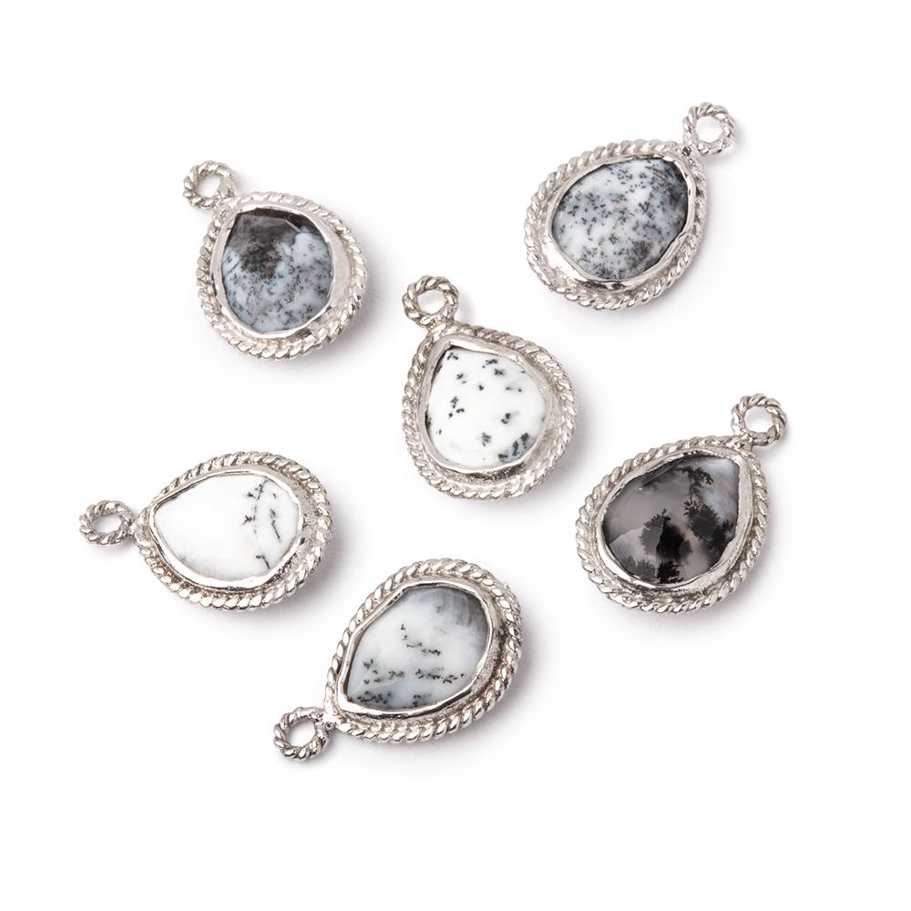 11x9mm Sterling Silver Rope Bezel Dendritic Opal Faceted Pear 1 Pendant