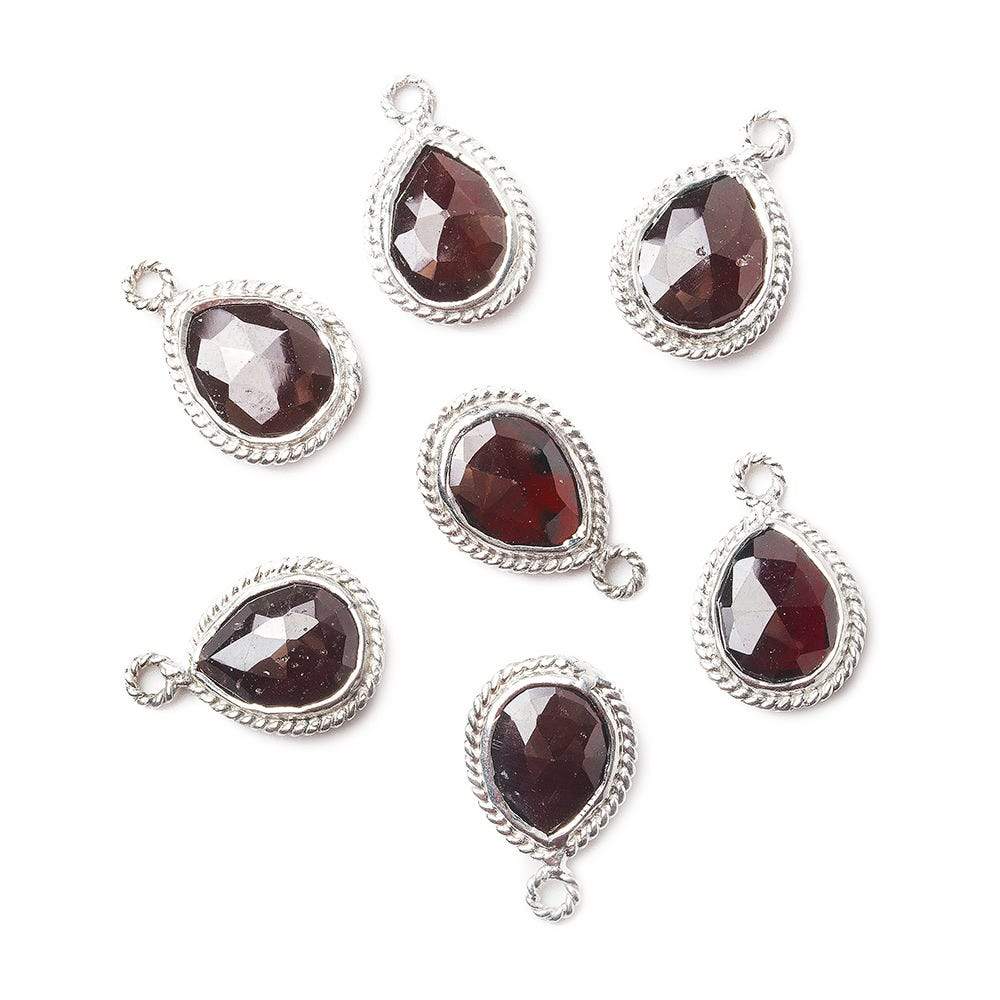 11x9mm Sterling Silver Twist Rope Bezel Garnet Faceted Pear Pendant 1 piece