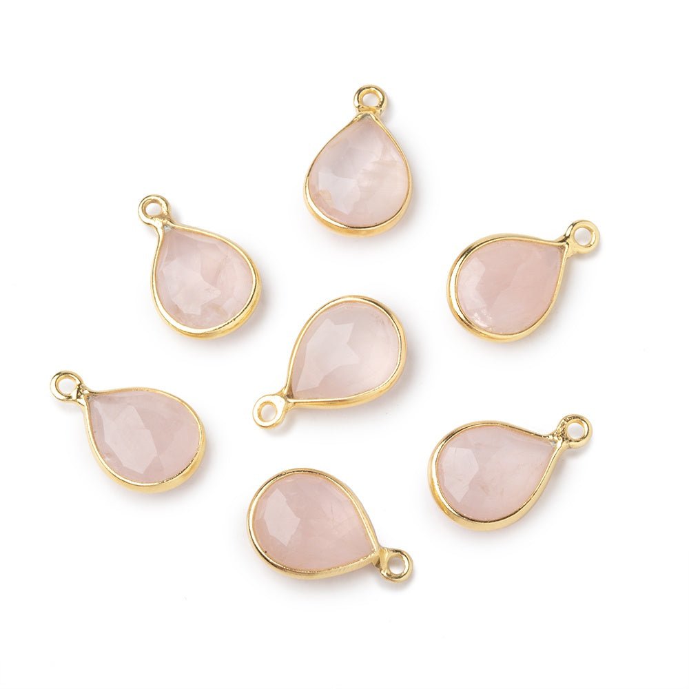 11x9mm Vermeil Bezel Rose Quartz Faceted Pear Pendant 1 piece