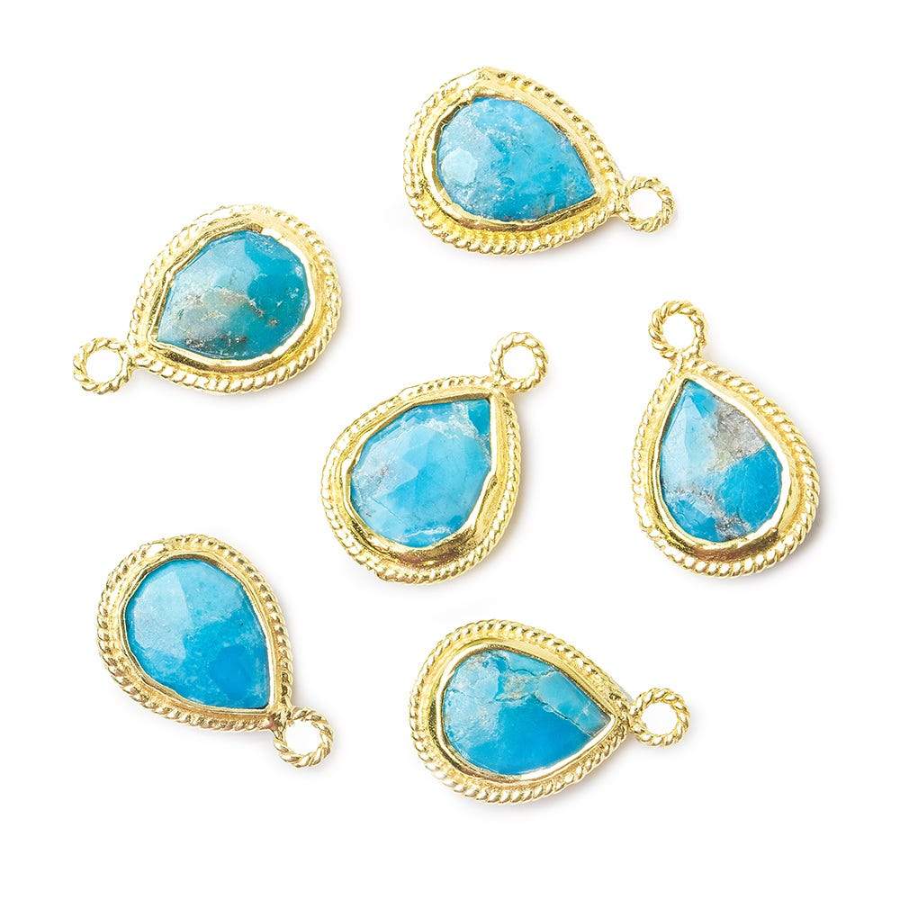 11x9mm Vermeil Twist Rope Bezel Turquoise Howlite Faceted Pear Pendant 1 piece