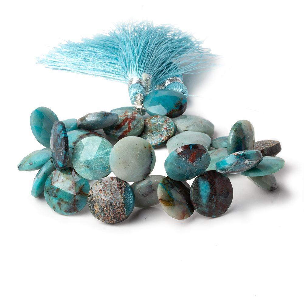 12-13mm Chrysocolla Top Drilled Faceted Coins 8 inch 29 Beads AA