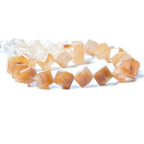 12-14mm Caramel Rutilated Quartz bezel faceted cubes 16 inch 31 Beads