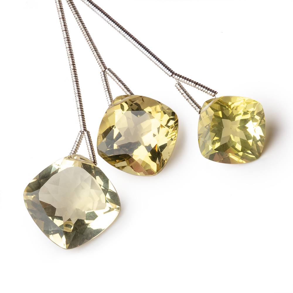 12-15mm Lemon Quartz Faceted Cushion Focals Set of 3 Beads