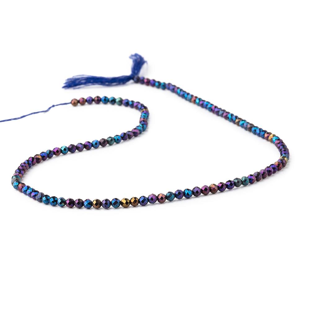 3mm Peacock Metallic Black Spinel Micro faceted rounds 13 inch 128 beads