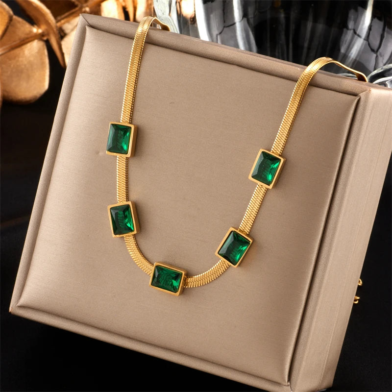 316L Stainless Steel Gold Color Crystal Necklace for Women Punk Street Trend Snake Chain Choker Girls Jewelry Gifts