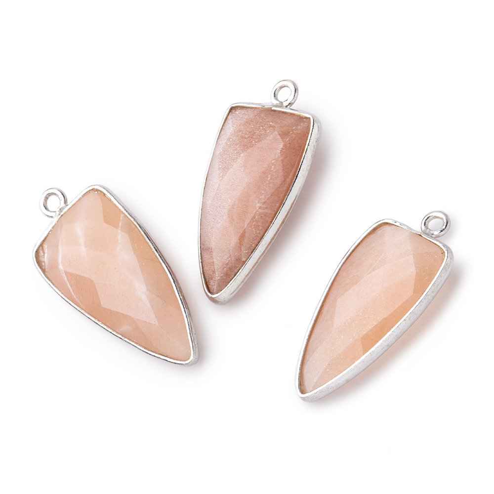21x11mm Silver Bezel Angel Skin Peach Moonstone faceted point 1 focal bead