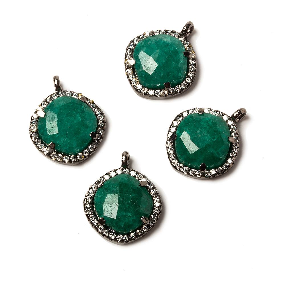 12.5mm Black Gold Bezel White CZ & Green Onyx Cushion Pendant 1pc