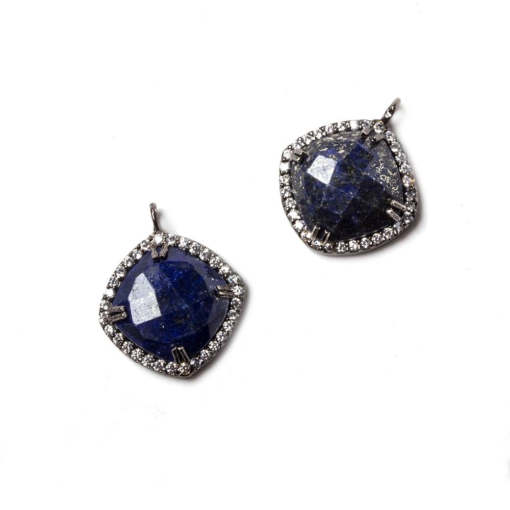 12.5mm Black Gold Bezel White CZ & Lapis Lazuli Cushion Pendant 1pc