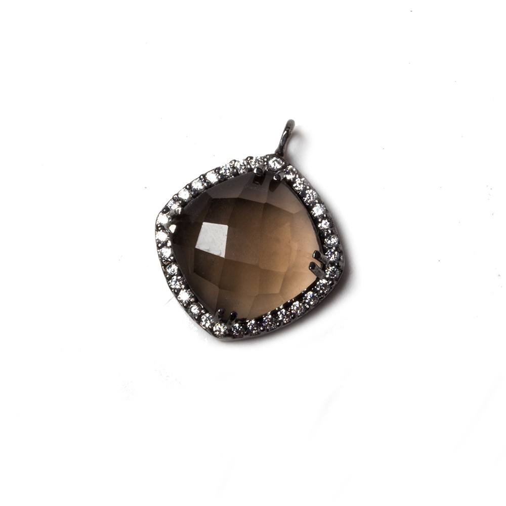 12.5mm Black Gold CZ Bezel Smoky Quartz Faceted Cushion Pendant 1 piece