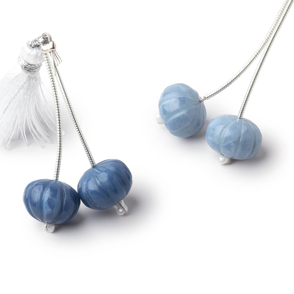 12.5mm Owyhee Blue Opal Carved Melon Focals Set of 2 Beads