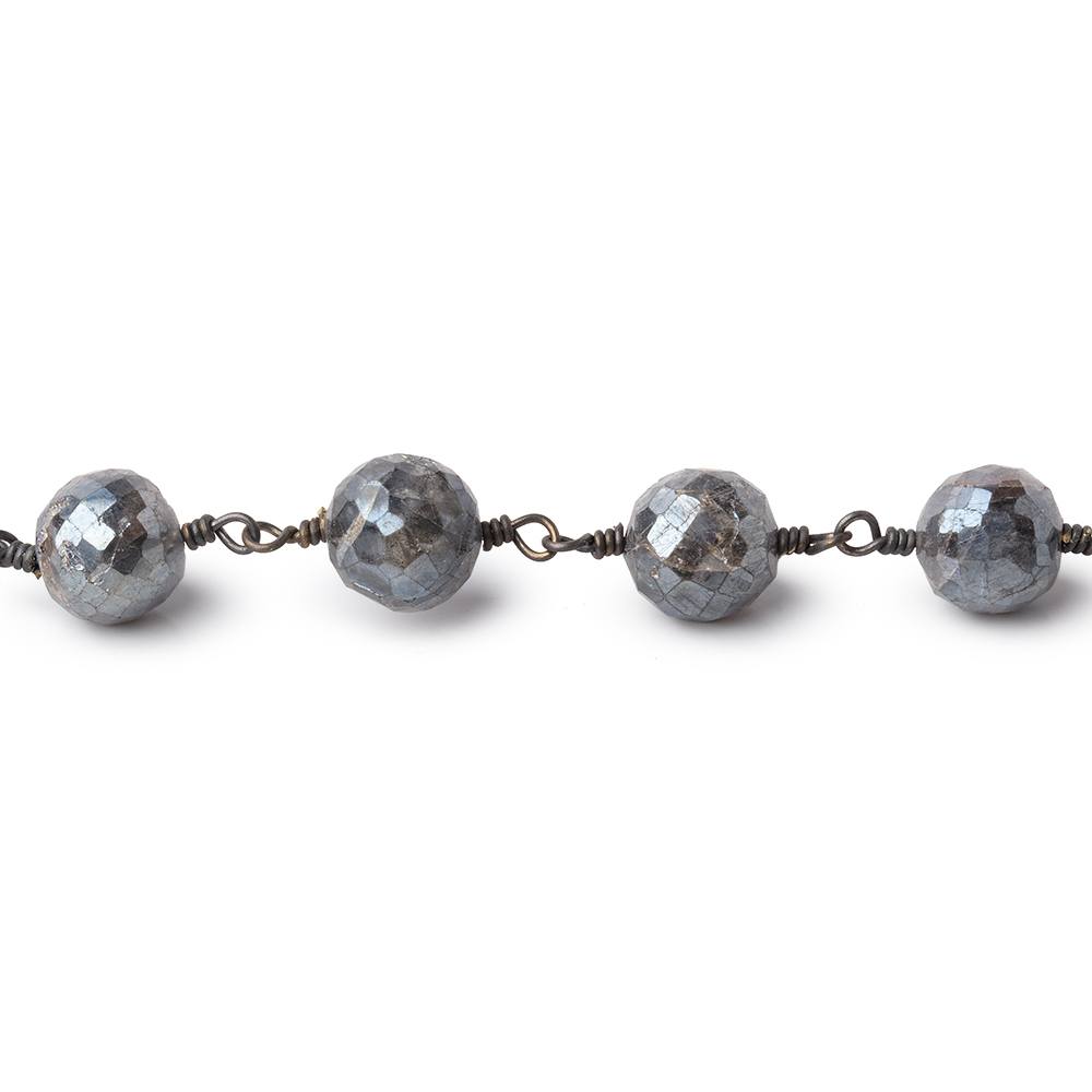 7mm Mystic Labradorite Faceted Rounds on Black Gold Chain