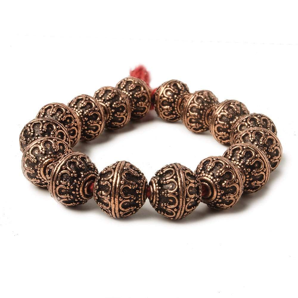 12mm Copper Moroccan Miligrain Design Round 8 inch 16 pcs