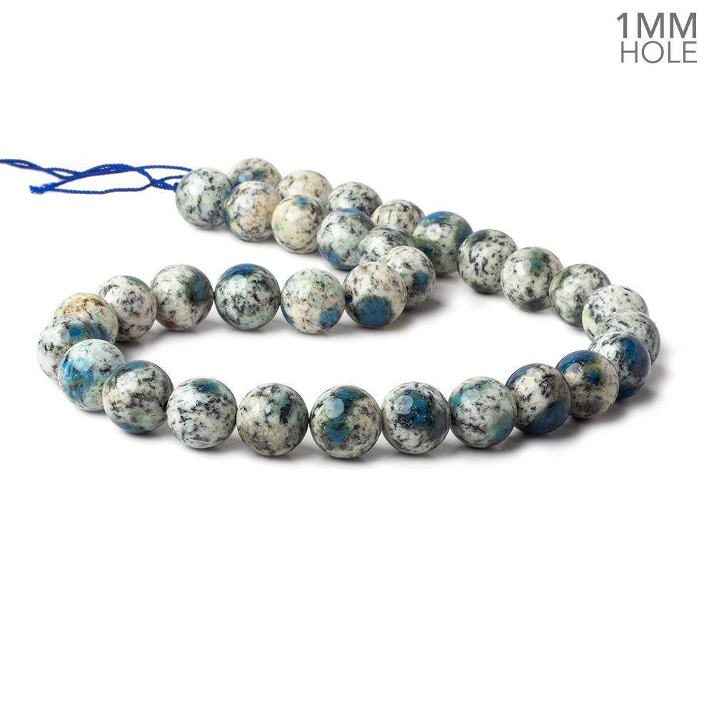12mm K2 Azurite Granite "K2 Jasper" plain rounds 15 inch 33 beads 1mm hole