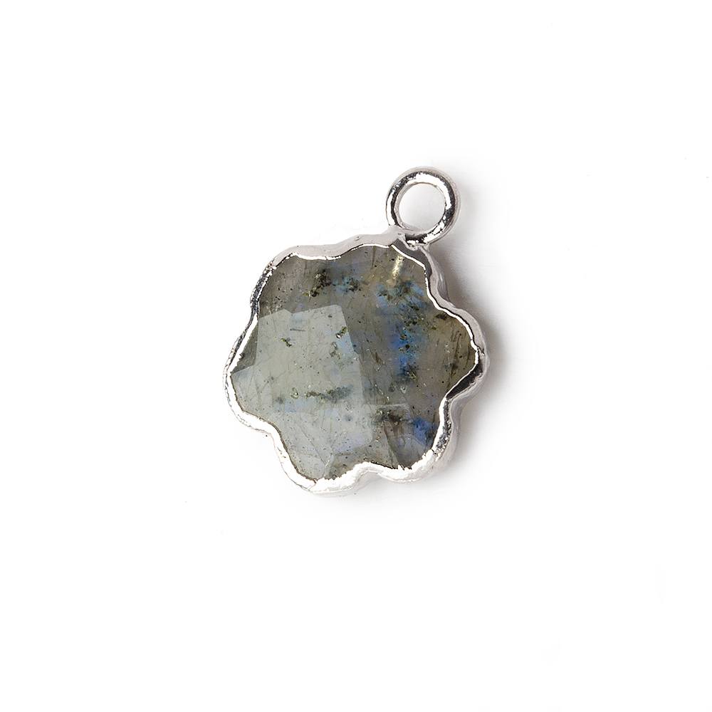 12mm Silver Leafed Labradorite Faceted Quatrafoil Focal Bead Pendant sold as 1 piece