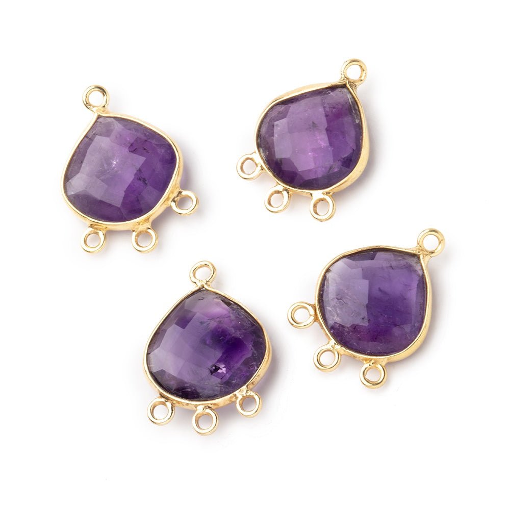 12mm Vermeil Bezel Amethyst Faceted Heart 3 ring Connector 1 Focal piece
