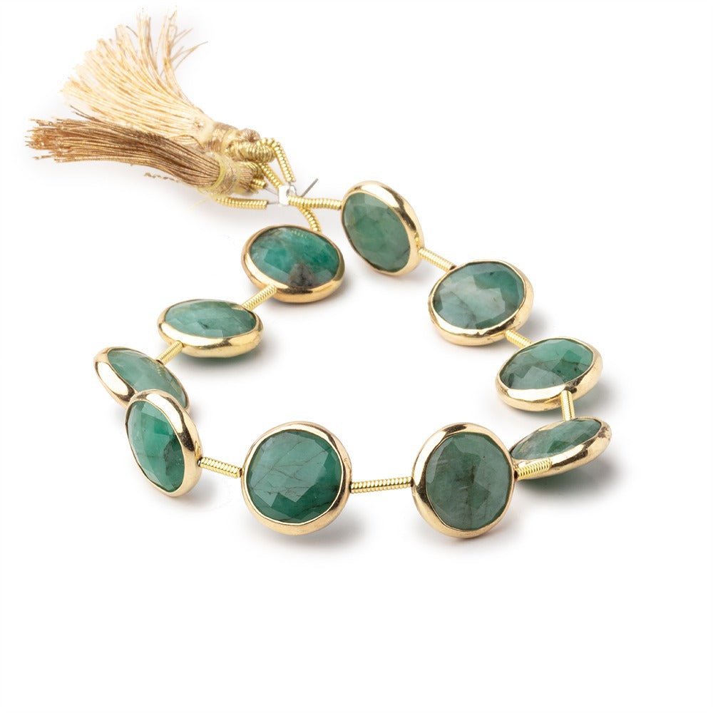 11mm Vermeil Bezel Emerald Faceted Coin Beads 6.5 inch 12 pieces