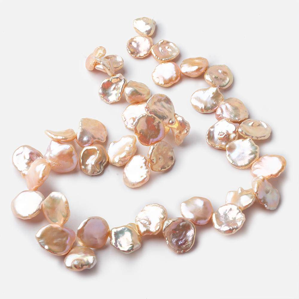 12x10-16x13mm Iridescent Peach Keshi Top Drilled Freshwater Pearls 15 inch 42 pieces AAA