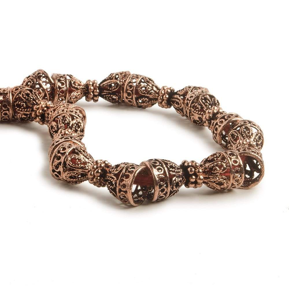 12x10mm Antiqued Copper Cone or Bead Cap Bali Design With Daisy Top and Rounded Shape 8 in 18 pcs