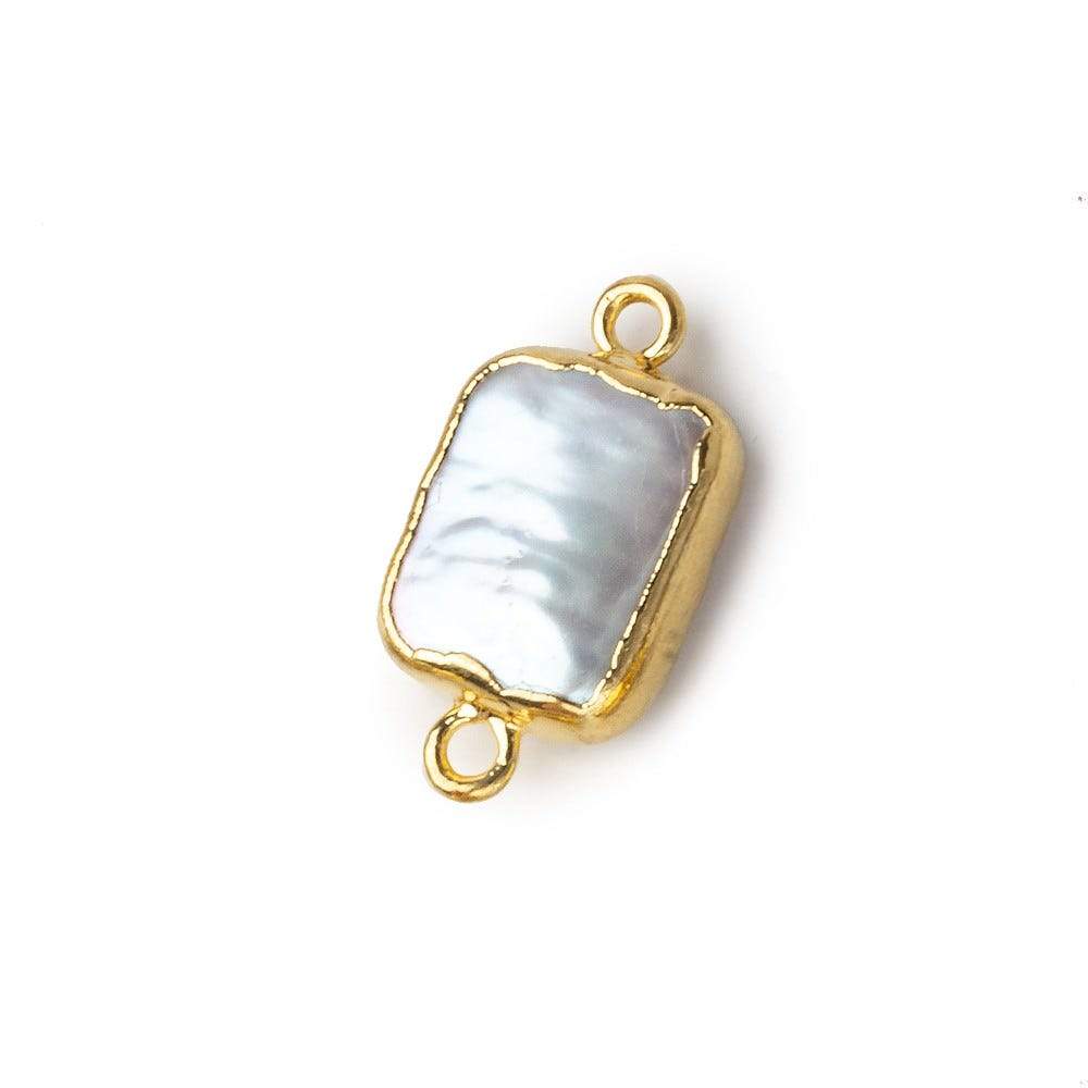 12x10mm Gold Leafed White Rectangle Freshwater Pearl Connector Focal Bead 1 piece