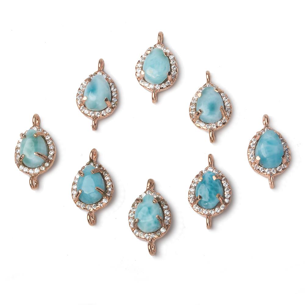 12x10mm Rose Gold Bezel White CZ and Larimar Pear Connector 1 focal piece