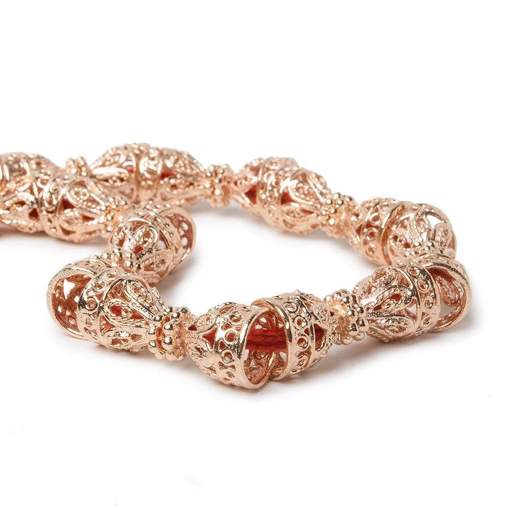 12x10mm Rose Gold plated Copper Cone Filigree and Miligrain Top 8 inch 18 beads