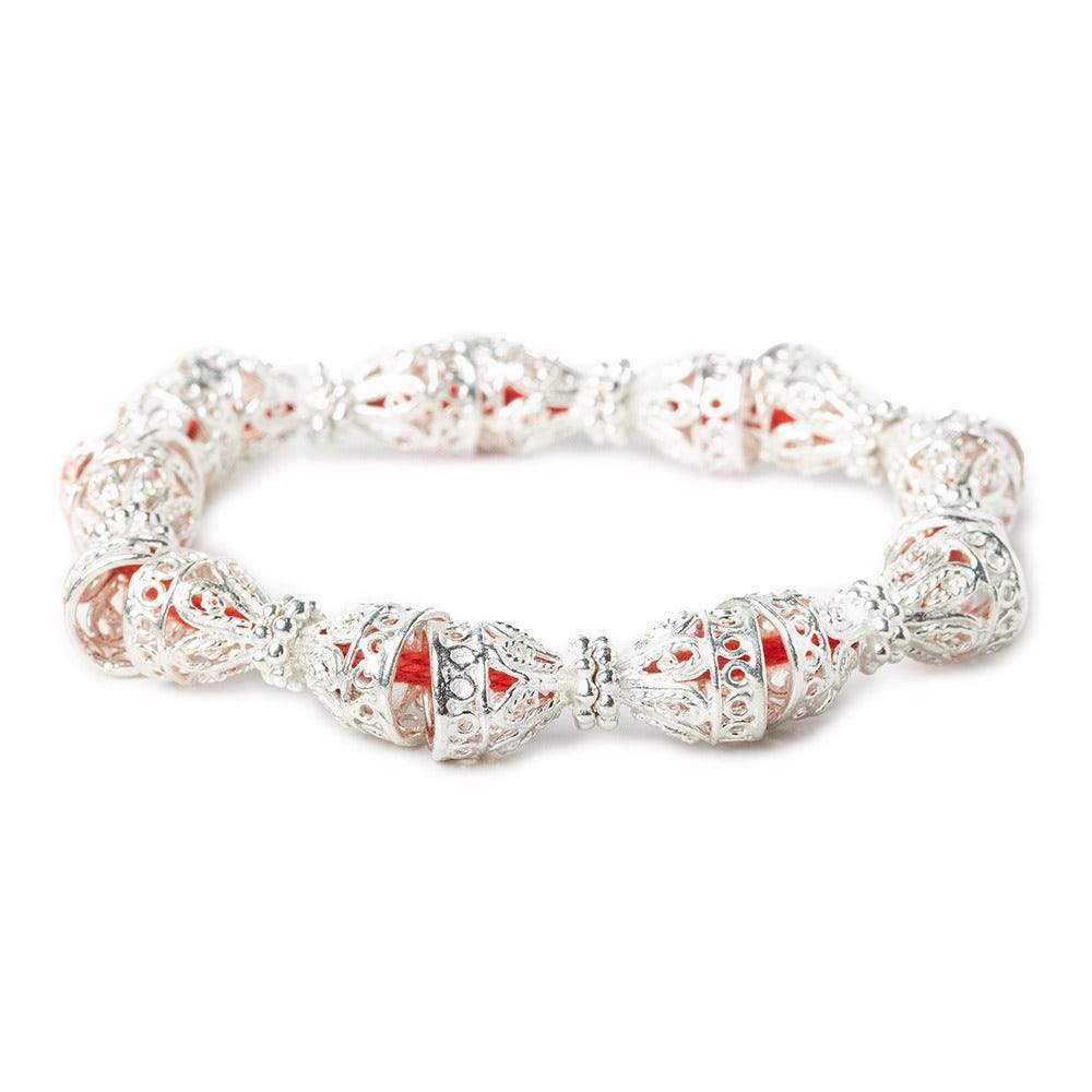 12x10mm Sterling Silver Plated Copper Cone with Filigree and Miligrain Top 8 inch 18 pcs