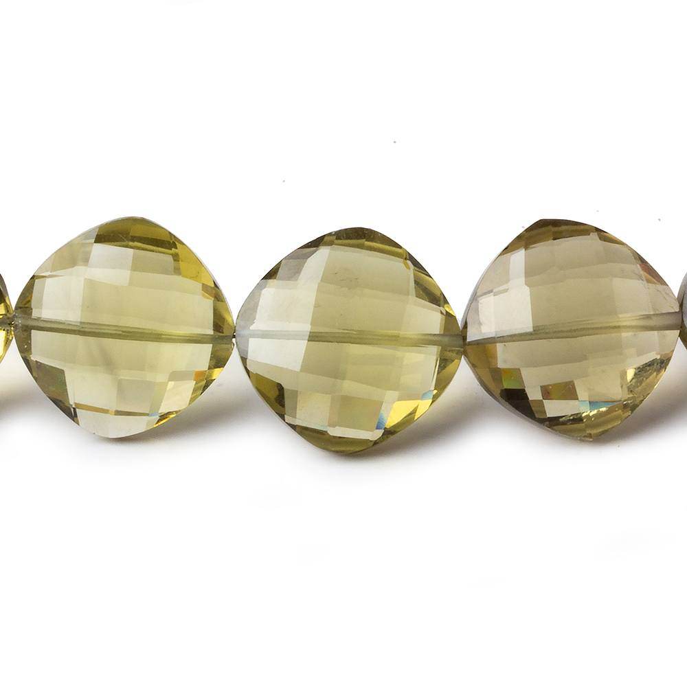 13x13-17x17mm Olive Green Quartz Faceted Pillow 16 inch 26 beads