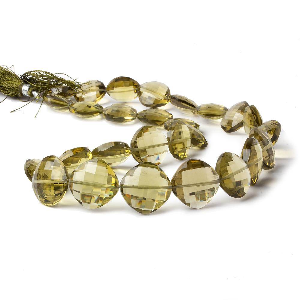 13x13-17x17mm Olive Green Quartz Faceted Pillow 16 inch 26 beads