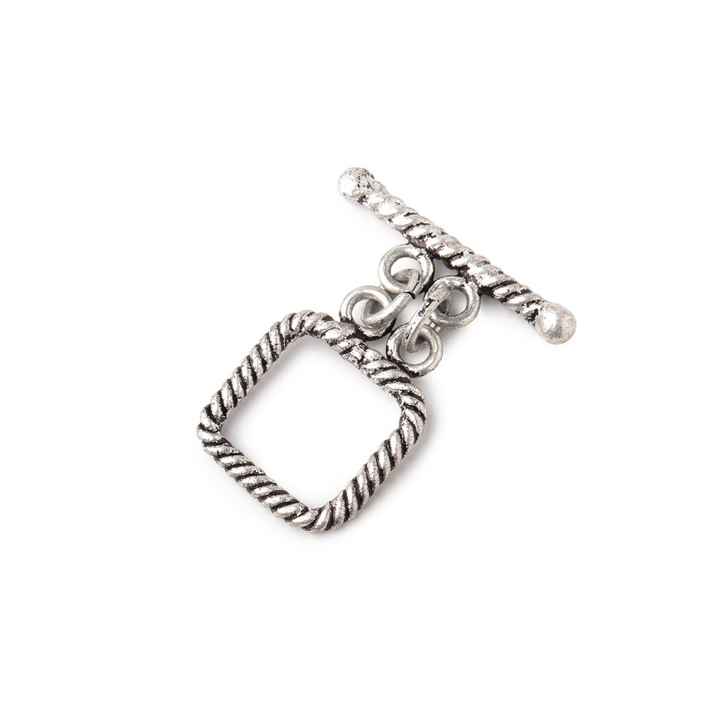 12x12mm Antiqued Sterling Silver Twisted Rope Square Double Strand Toggle 1 piece
