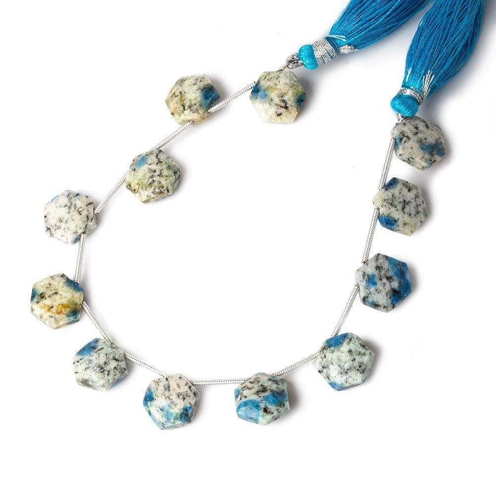 12x12mm K2 Azurite Granite "K2 Jasper" Faceted Hexagons 8 inch 12 beads