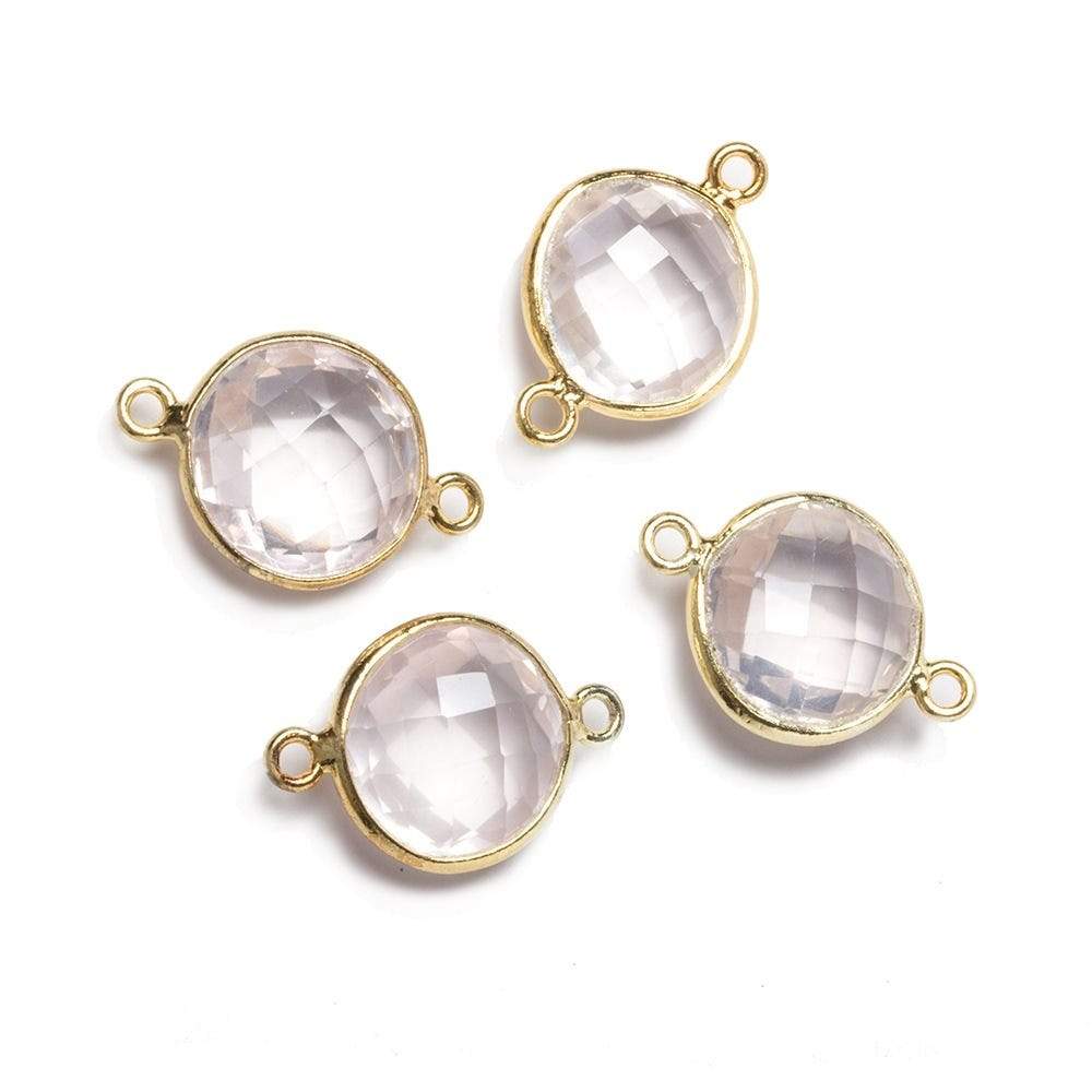 12x12mm Vermeil Bezeled Rose Quartz faceted coin Connector 1 piece