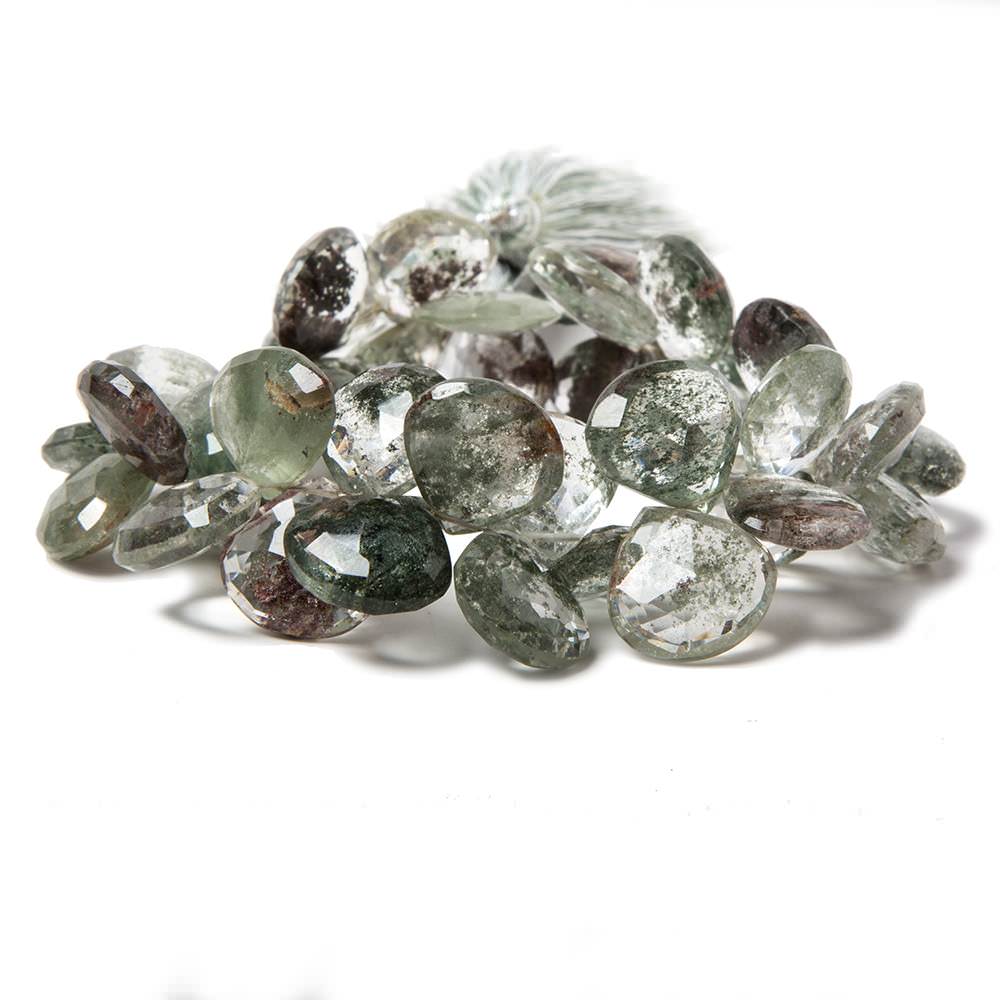12x13-13x14mm Moss Quartz Faceted Heart Briolettes 40 beads 8 inch