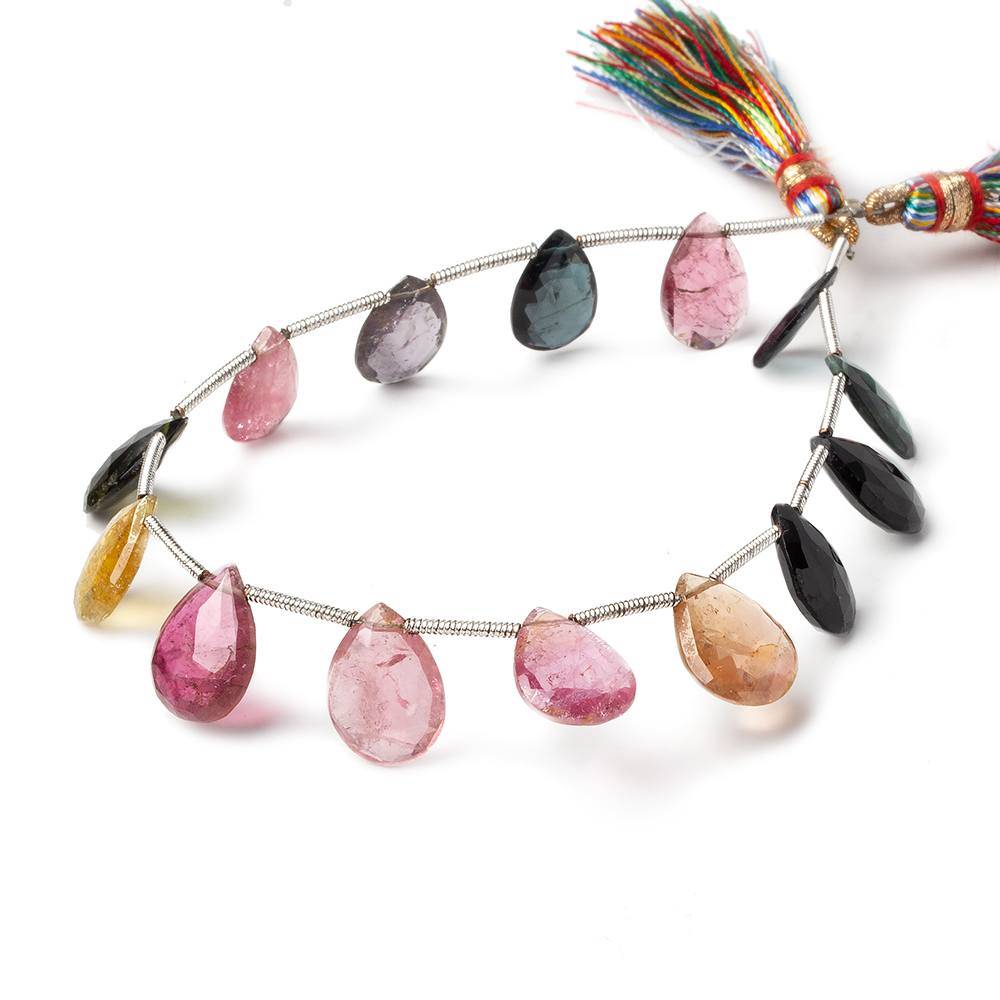 12x7-13x9mm Multi Color Tourmaline Faceted Pear Beads 8 inch 14 pieces