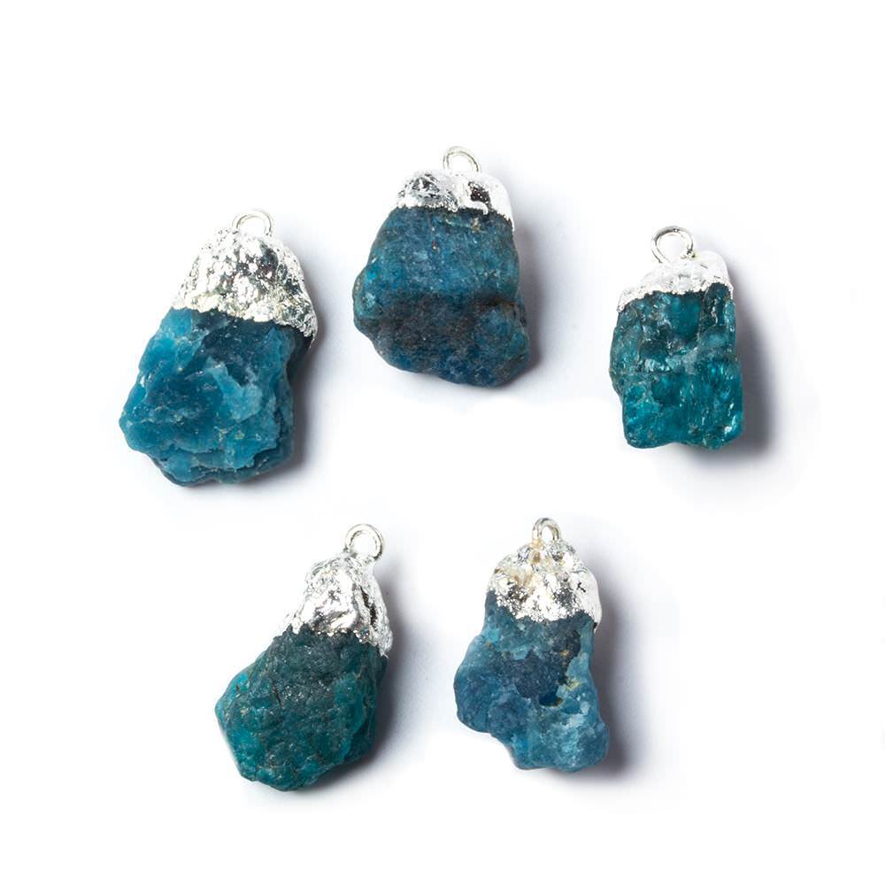 12x7-17x9mm Silver Leafed Neon Blue Apatite Natural Crystal Pendant Set of 5