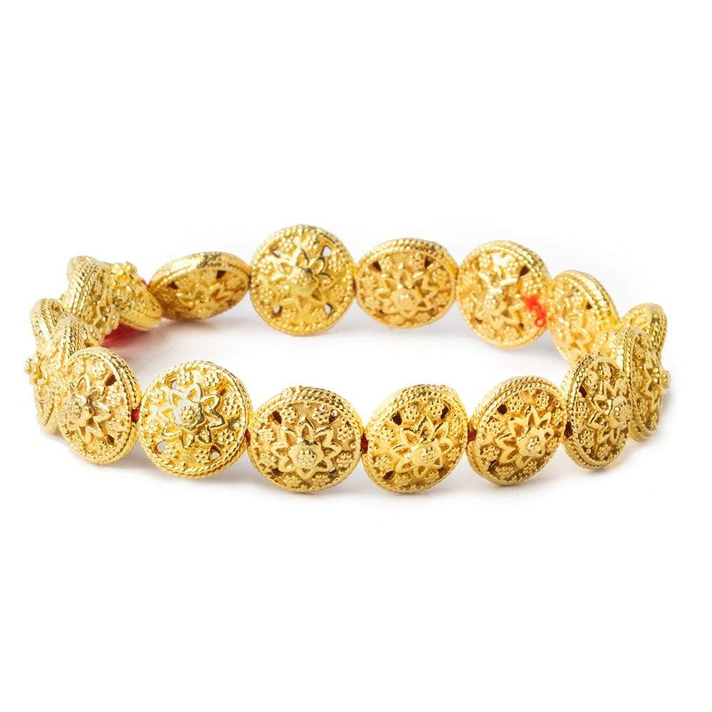 12x7mm 22kt Gold Plated Copper Bead Floral Disc 8 inch 18 pieces