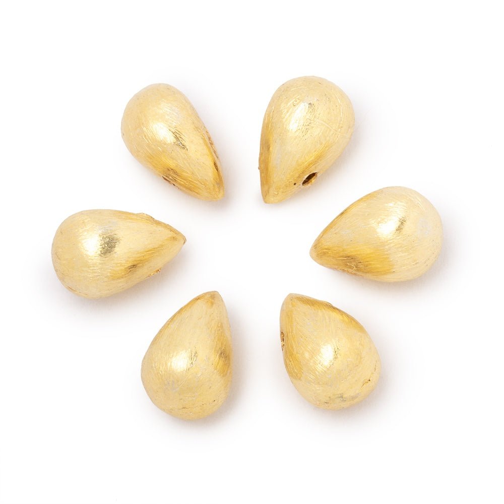 12x7mm 22kt Gold Plated Copper Brushed Tear Drop Set of 6 Beads