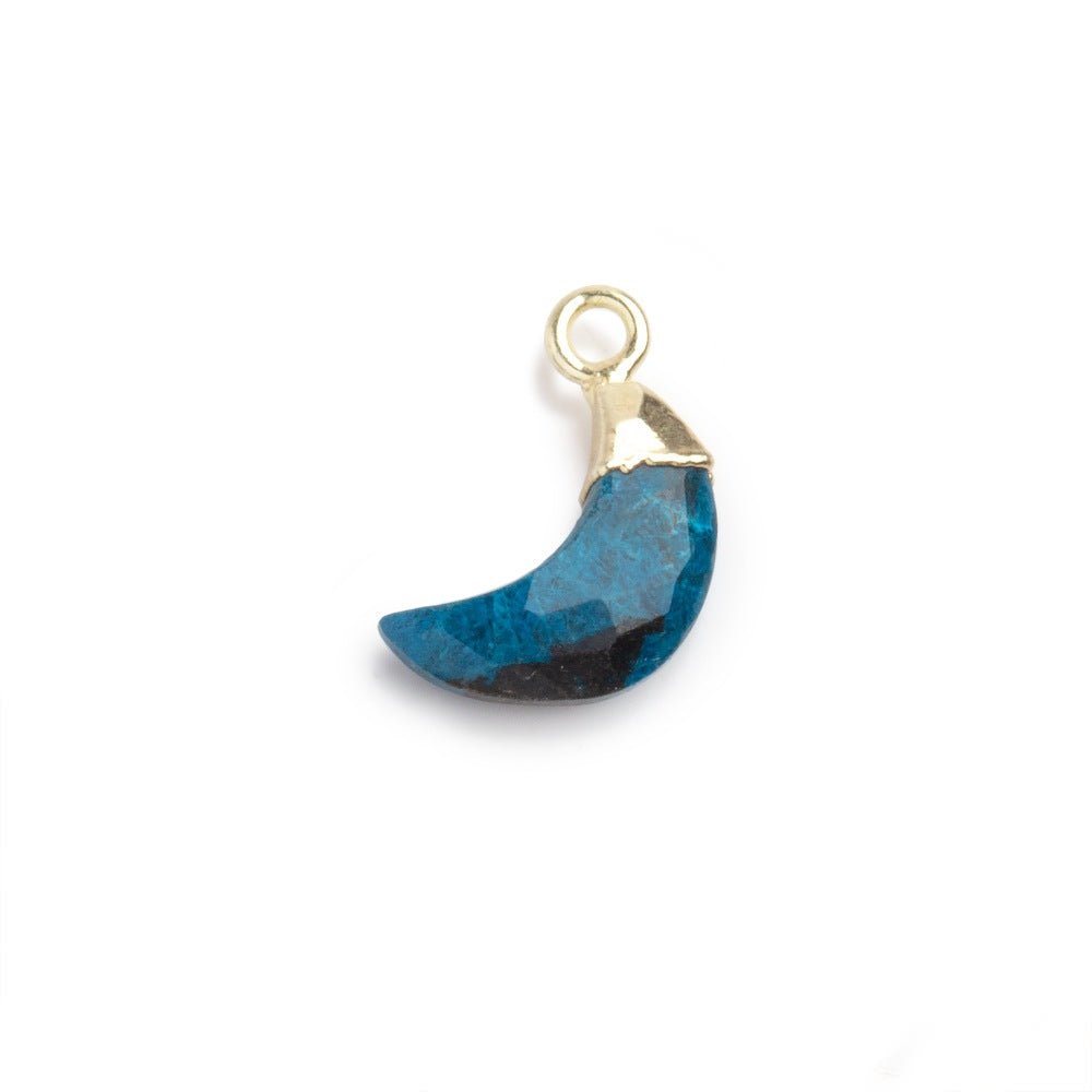 12x7mm Gold Leafed Chrysocolla Faceted Crescent Moon 1 Focal Pendant