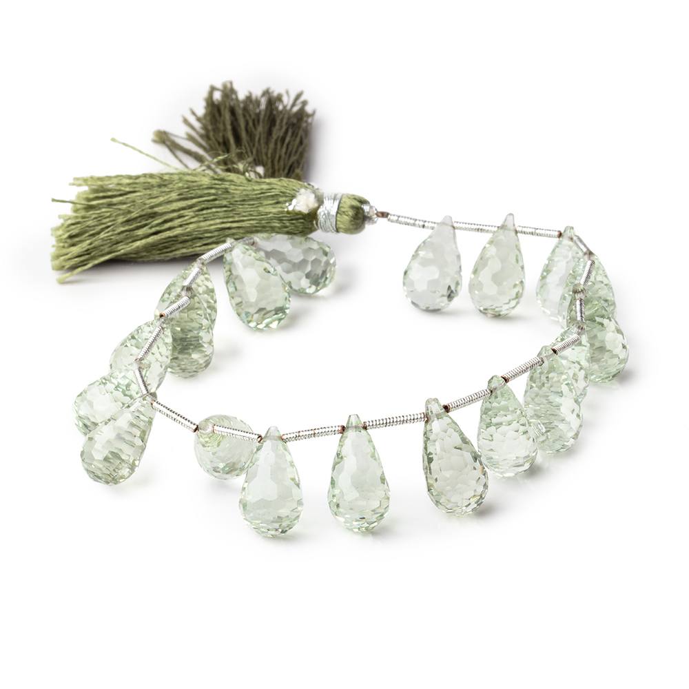 12x7mm Prasiolite Concave Faceted Tear Drop Beads 7.5 inch 17 pieces AAA