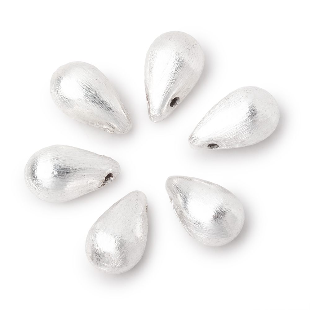 12x7mm Silver Plated Copper Brushed Tear Drop Set of 6 Beads