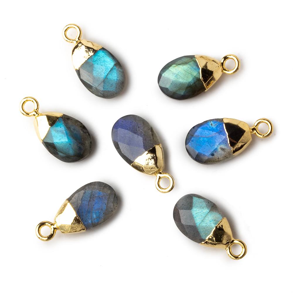 12x8mm 22kt Gold Leafed Labradorite faceted pear 1 focal bead