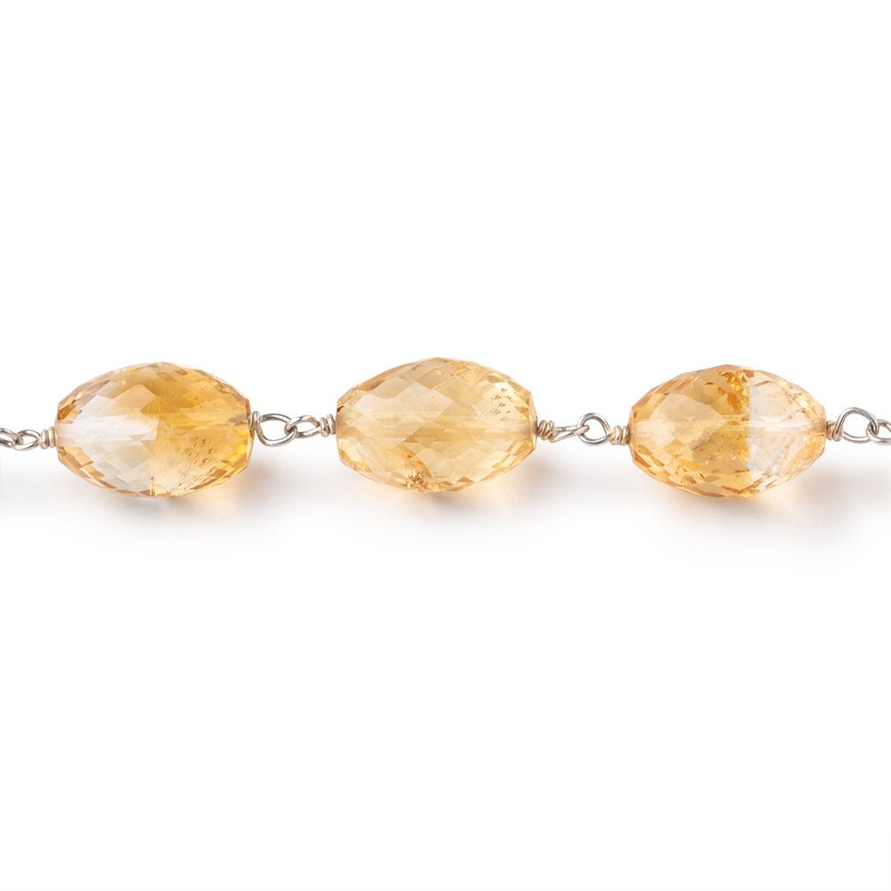 12x8mm Citrine Faceted Olive Beads on .925 Silver Chain