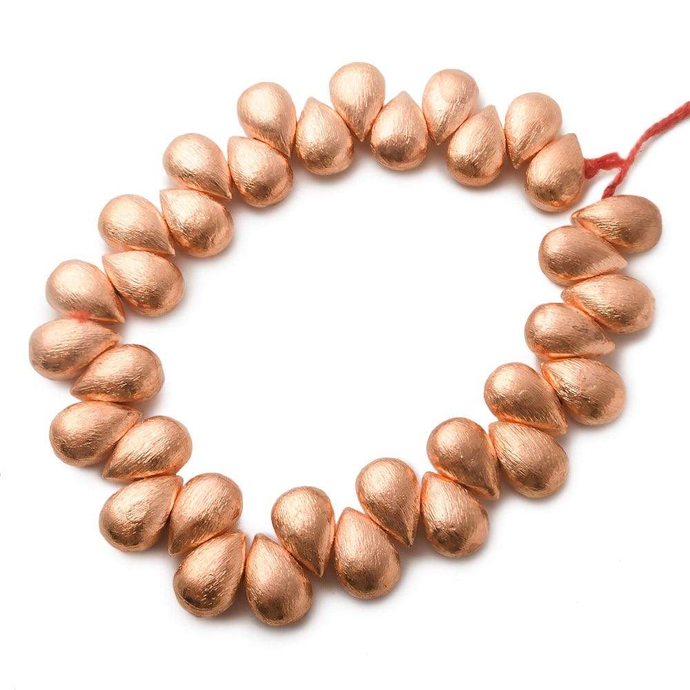 12x8mm Copper Brushed Pear Beads 8 inch 32 pieces