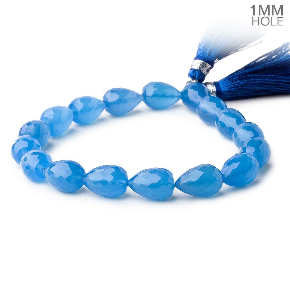 12x8mm Santorini Blue Chalcedony straight drilled faceted tear drop beads 8 inch 17 large hole beads