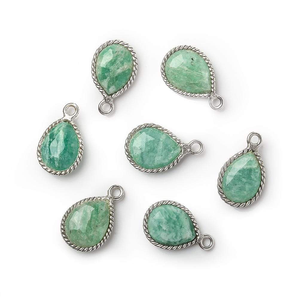 12x8mm Silver Bezel Rope Amazonite Pear Pendant 1 piece