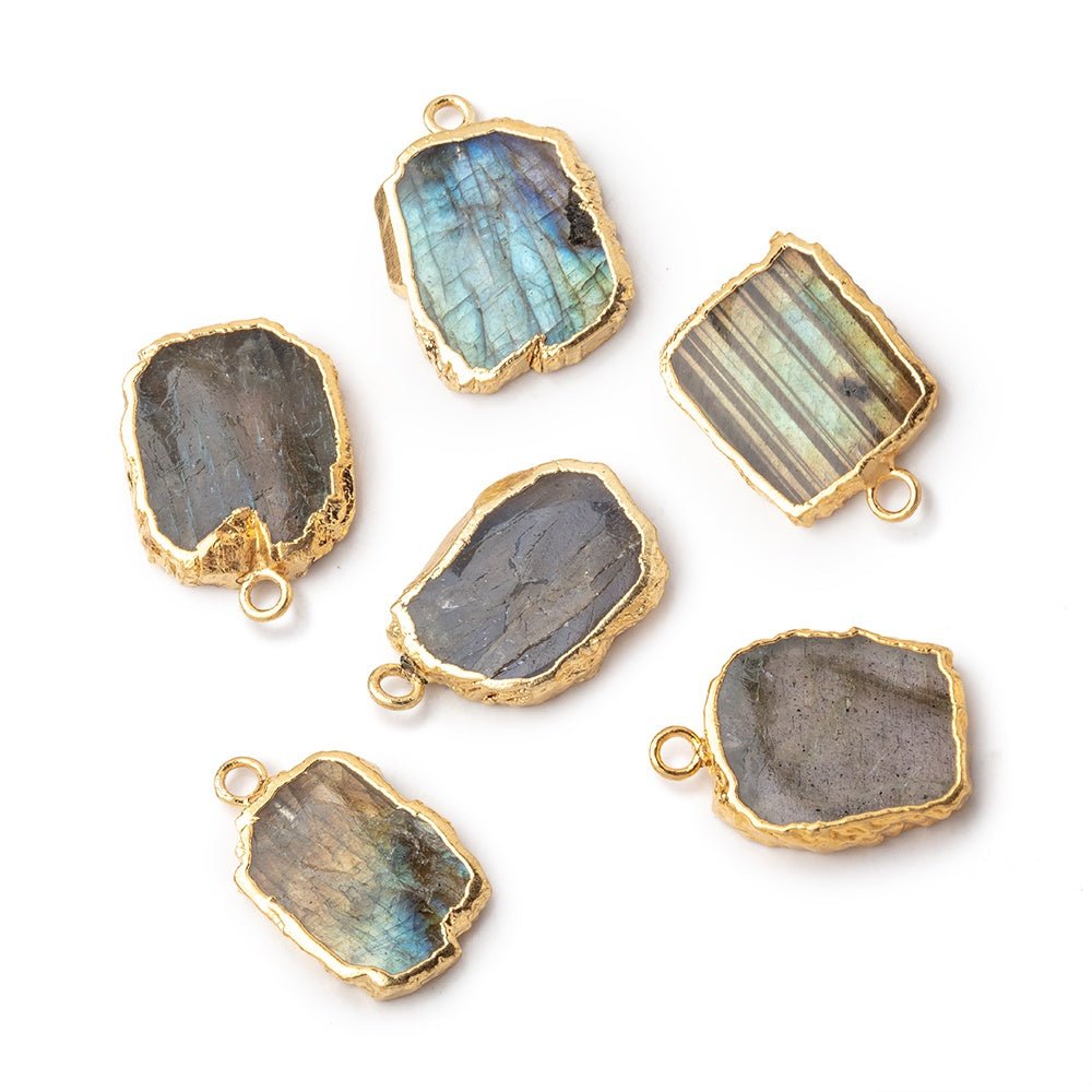 12x9-15x12mm Gold Leafed Labradorite Slice Focal Bead 1 piece
