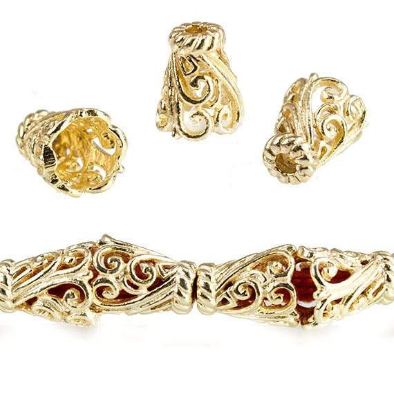 12x9mm 14kt Gold plated Copper Cone Scroll Vine Design 18 beads *DISCONTINUED*